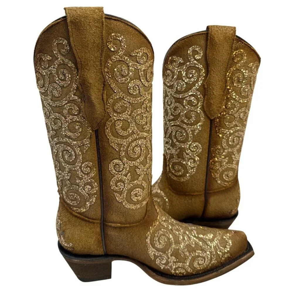 CORRAL Youth Embroidery & Tan Overlay Studs Boots T0135 Size 2.5